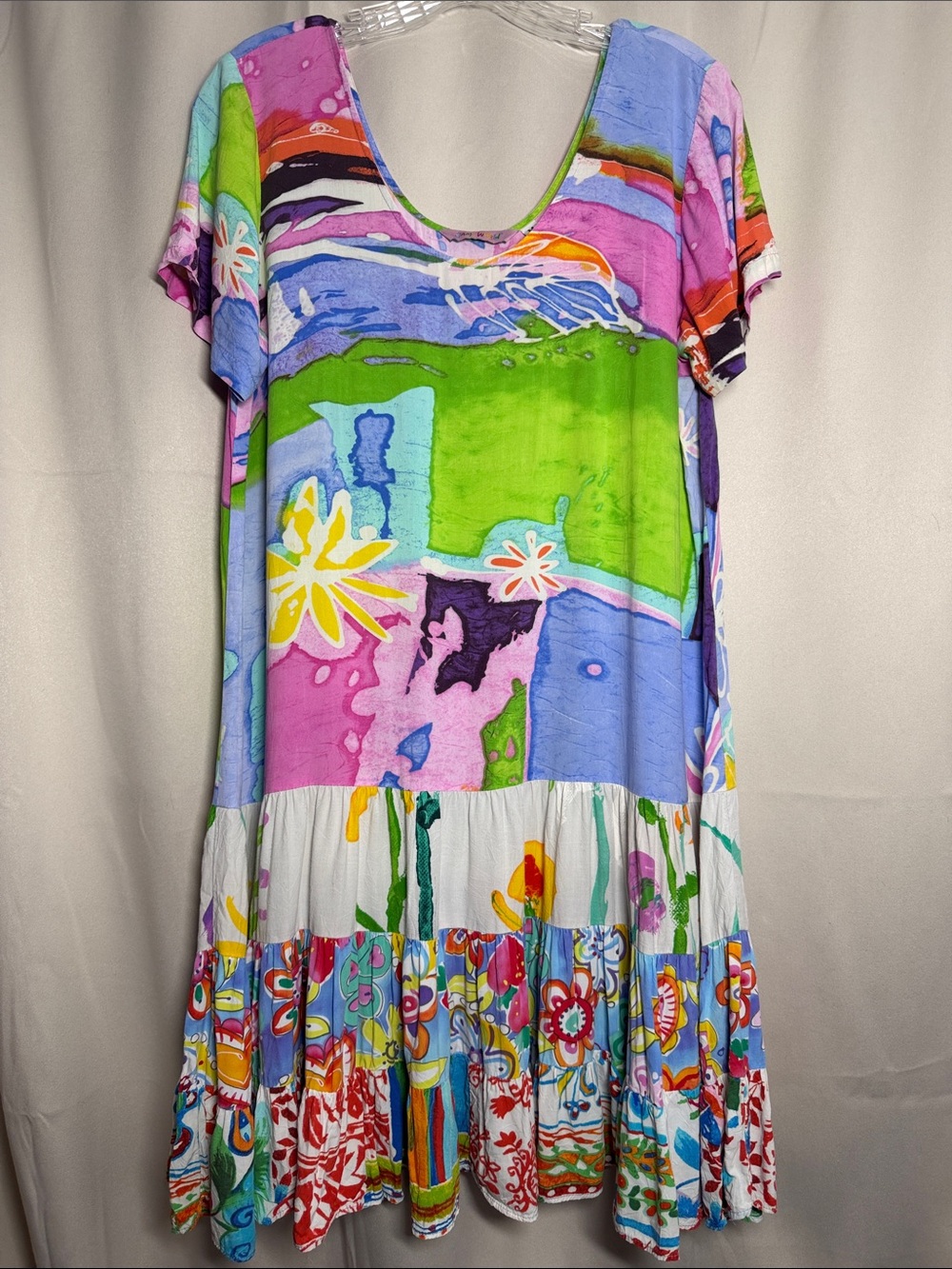 Jams World Hattie Short Sleeve Ruffle Tiered Multicolor Floral Print Dress M